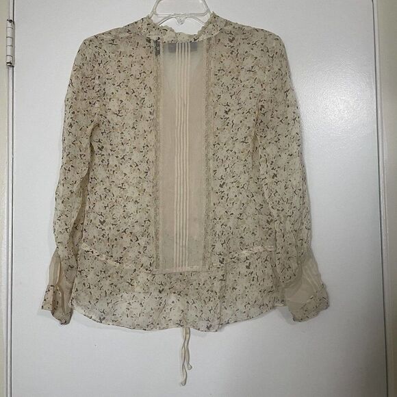 INC international concepts silk chiffon beige floral blouse top Petite 2 - Picture 3 of 5
